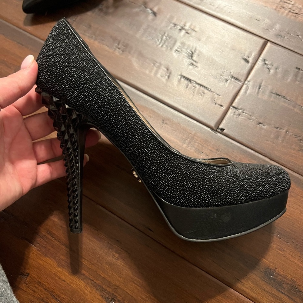 Rachel Roy Kimi Black Studded Heels, Size 8